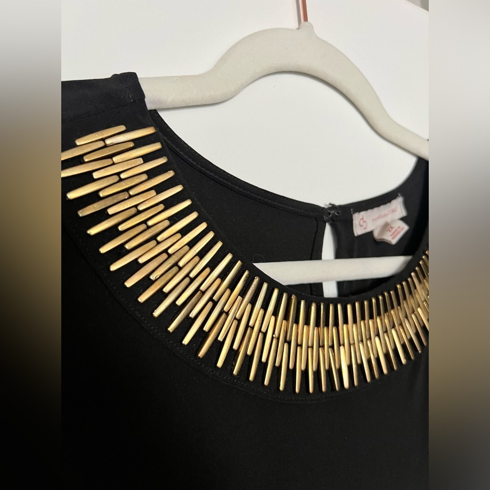 Gold Embellished Black Short Shift Party Dress 2X Plus Size Versatile Keyhole
